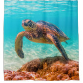 Bleu mer tortue corail récif rideau de douche (Devant)