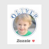 Bleu mignon cadre rond Nom et photo Sticker pour e (Feuille)