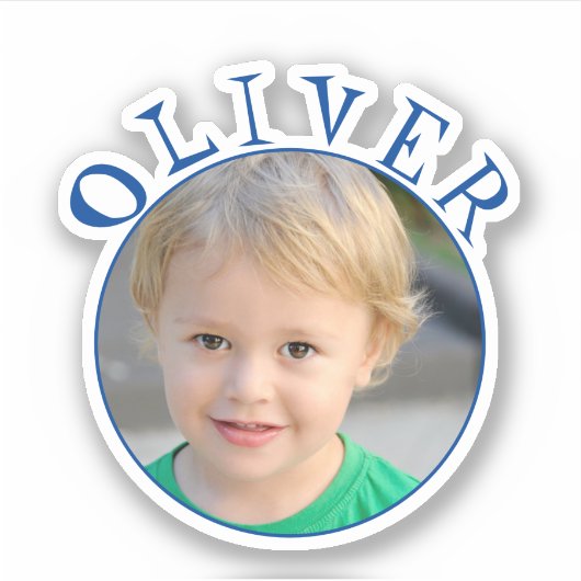 Bleu mignon cadre rond Nom et photo Sticker pour e (Devant)