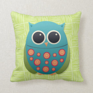 Bleu mignon et Chouette verte rouge sur Coussin ve