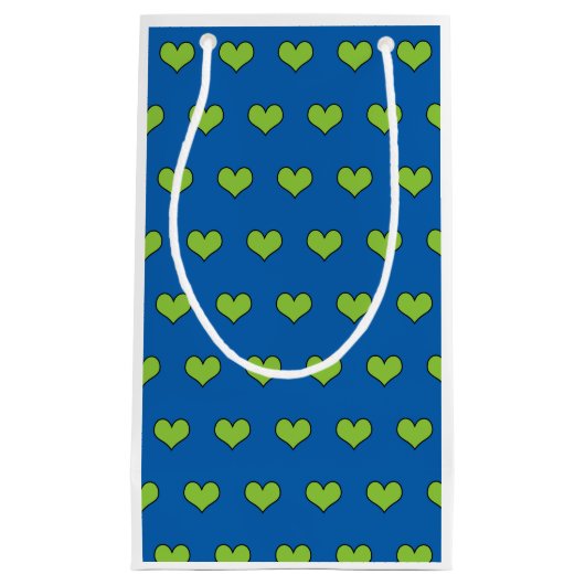 Bleu mignon et Coeurs verts Motif Petit sac cadeau (Devant)