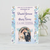 Bleu mignon faire-part de mariage pourpre (Debout devant)