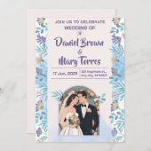 Bleu mignon faire-part de mariage pourpre (Devant / Derrière)