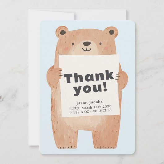 Bleu mignon Merci bébé Faire-part (Devant)