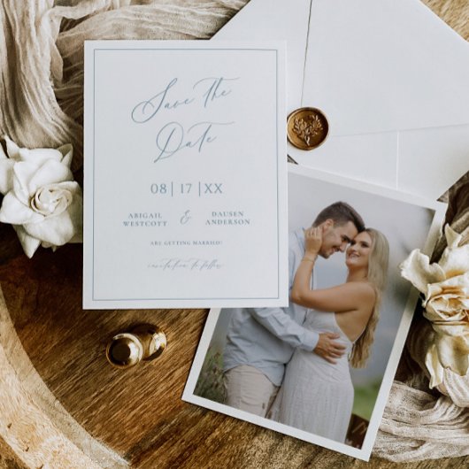 Bleu minimal Enregistrer le Faire-part Mariage dat