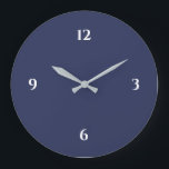 Bleu minimaliste grande horloge<br><div class="desc">L'horloge moderne présente un design minimaliste dans une palette de couleurs bleu et blanc. Un design simple et simple avec des chiffres blancs sur un arrière - plan bleu. Un ajout branché à votre cuisine, salon ou mur de bureau, un cadeau de bureau moderne réfléchi ou un cadeau maison moderne...</div>