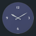 Bleu minimaliste grande horloge<br><div class="desc">L'horloge moderne présente un design minimaliste dans une palette de couleurs bleu et blanc. Un design simple et simple avec des chiffres blancs sur un arrière - plan bleu. Un ajout branché à votre cuisine, salon ou mur de bureau, un cadeau de bureau moderne réfléchi ou un cadeau maison moderne...</div>