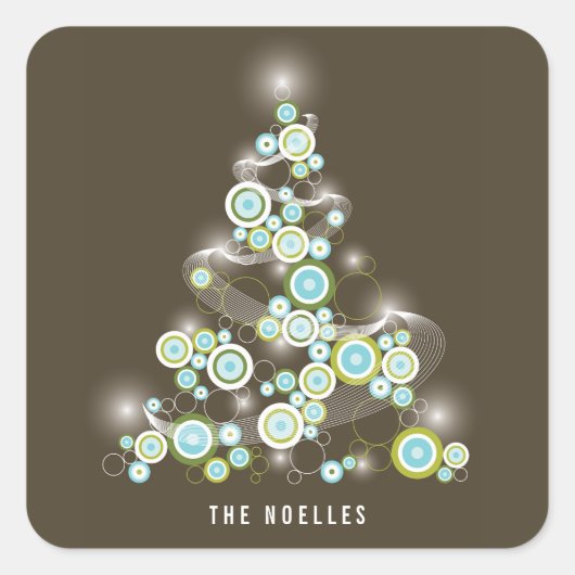 Bleu Mod Cercles étincelants Arbre de Noël Sticker (Devant)