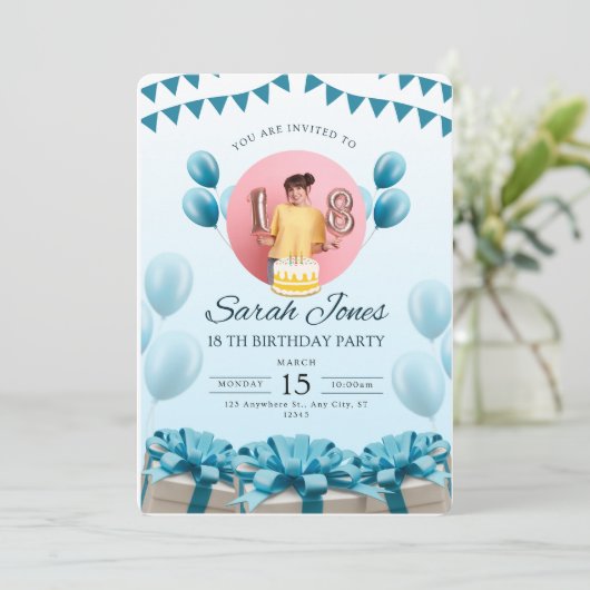 Bleu moderne fête d'anniversaire Invitation (Debout devant)