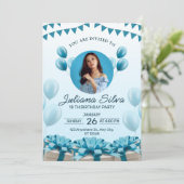 Bleu moderne fête d'anniversaire Invitation (Debout devant)
