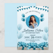 Bleu moderne fête d'anniversaire Invitation (Devant / Derrière)