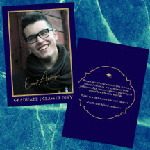 Bleu Moderne Photo Faire-part de graduation