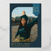 Bleu Moderne Photo Graduation Faire-part d'huile (Recto)