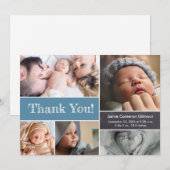 Bleu moderne Photos Baby shower Merci (Devant / Derrière)