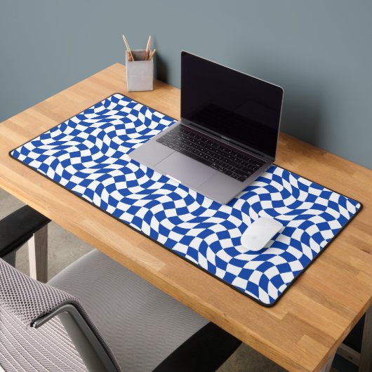 Bleu moderne rétro tourbillon carreaux (Bureau 2)