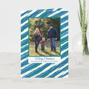 Bleu moderne Stripes VOTRE Carte Vacances Photo Pl