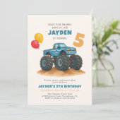 Bleu Monster Camion Invitation Anniversaire (Debout devant)