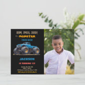 Bleu Monster Camion Invitations Anniversaire Photo (Debout devant)