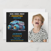 Bleu Monster Camion Invitations Anniversaire Photo (Devant)