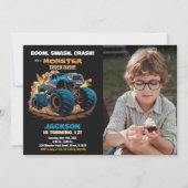 Bleu Monster Camion Invitations Anniversaire Photo (Devant)