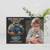 Bleu Monster Camion Invitations Anniversaire Photo (Debout devant)