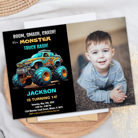 Bleu Monster Camion Invitations Anniversaire Photo