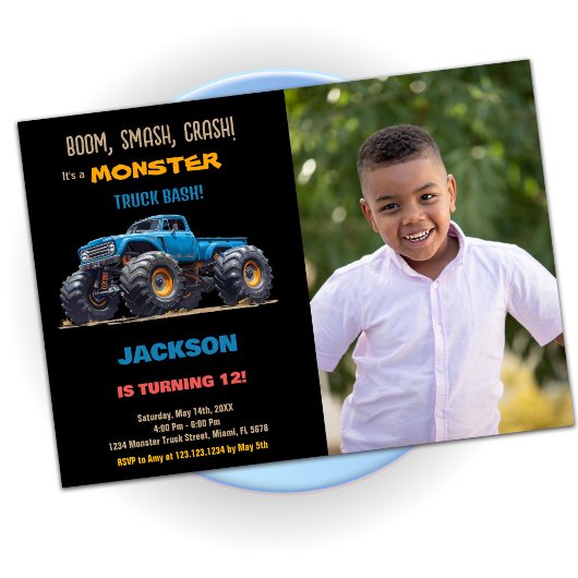 Bleu Monster Camion Invitations Anniversaire Photo