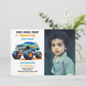Bleu Monster Camion Invitations Anniversaire Photo (Debout devant)