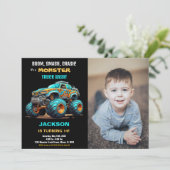 Bleu Monster Camion Invitations Anniversaire Photo (Debout devant)