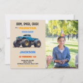 Bleu Monster Truck Invitations Anniversaire (Devant)