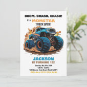 Bleu Monster Truck Invitations Anniversaire (Debout devant)