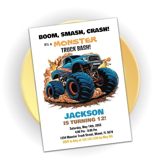 Bleu Monster Truck Invitations Anniversaire