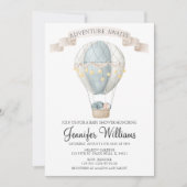 Bleu montgolfière bébé garçon douche Invitation (Devant)