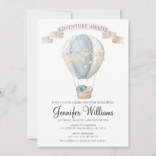 Bleu montgolfière bébé garçon douche Invitation (Devant)