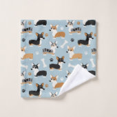 Bleu Motif de Corgi (Gant de toilette)