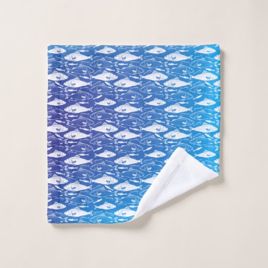 Bleu Motif de poisson (Gant de toilette)