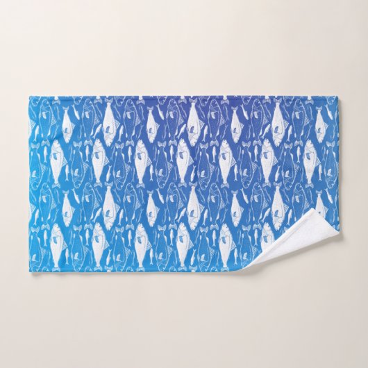Bleu Motif de poisson (Serviette à main)