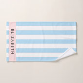 Bleu, Motif rayé, Lignes, Votre Nom (Serviette à main)