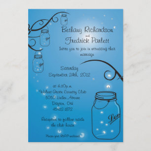 Bleu moyen de faire-part de mariage de luciole de