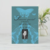Bleu Multi-Papillons Photo Invitation Anniversaire (Debout devant)
