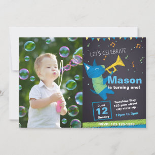 Bleu Music Invitation d'anniversaire avec photo