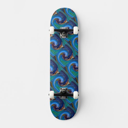 Bleu N Vert Carrelage Abstrait Peacock Skateboard (Recto)
