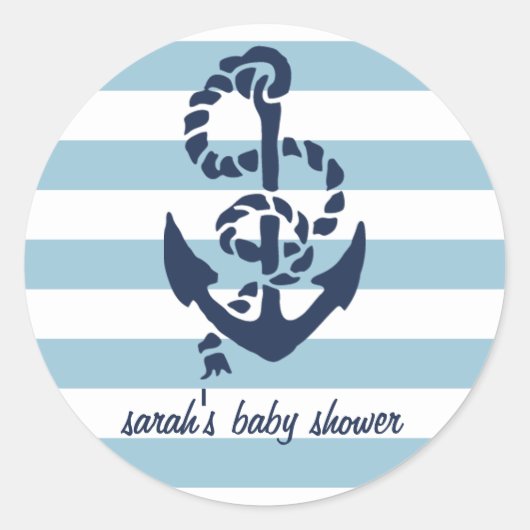 Bleu Nautique Ancre Baby shower Favoriser Stickers (Devant)
