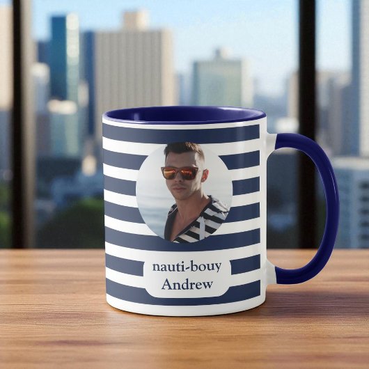 Bleu Nautique Bleu Bande Photo Mug
