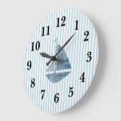 Bleu Nautique Bleu Stripe Preppy Grande Horloge (Angle)