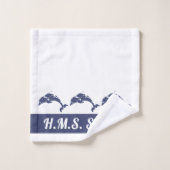 Bleu nautique et blanc Dolphins Yacht Deck (Gant de toilette)