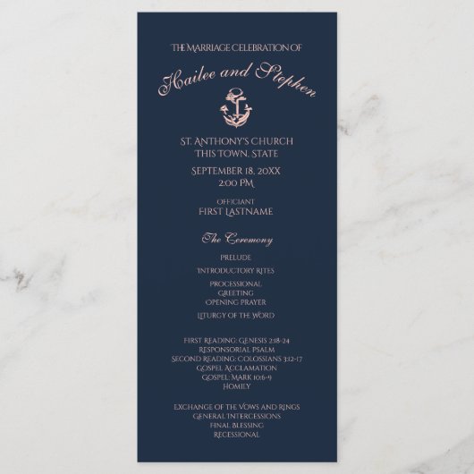 Bleu nautique et programme de mariage bleu marine (Devant)