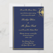 Bleu Nautique Invitations de mariage Gold Compass (Devant)