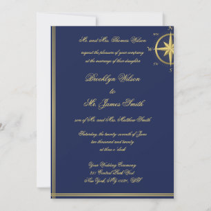 Bleu Nautique Invitations de mariage Gold Compass