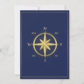 Bleu Nautique Invitations de mariage Gold Compass (Dos)